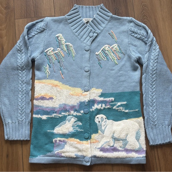 Storybook Knits Sweaters - Vintage Storybook Knit Sweater Cardigan Size S Embroidered “Northern Lights”